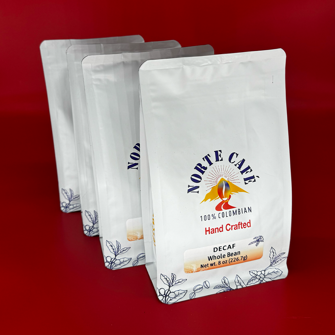 Decaf - Bundle & Save - 4 Pack Colombian Coffee (8 ozs per pack) Single Origin, Fair Trade and Locally Roasted - Norte Café