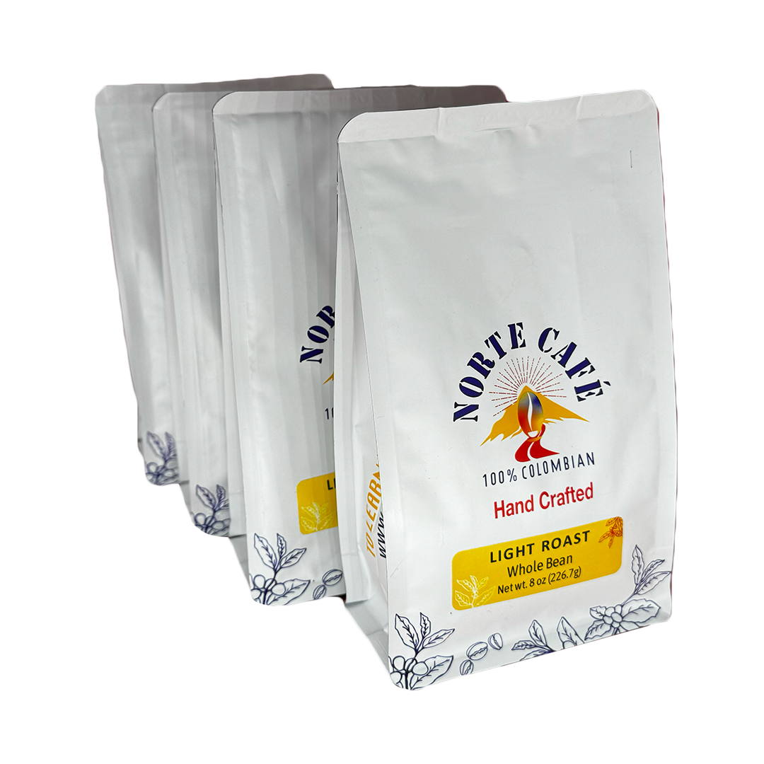 Light Roast - Bundle & Save - 4 Pack Colombian Coffee (8 ozs per pack) Single Origin, Fair Trade and Locally Roasted - Norte Café